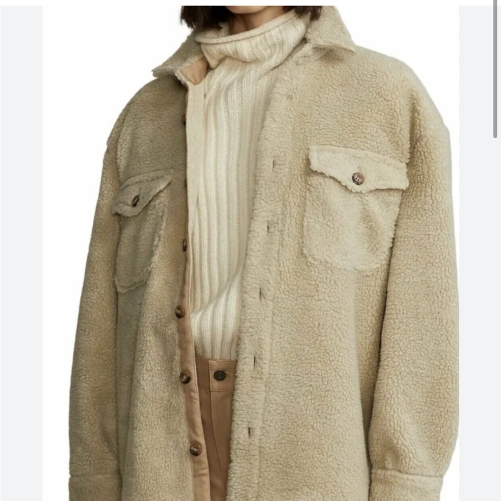 Polo Ralph Lauren Oversized Sherpa Fleece Button Up Shacket Jacket M - Picture 3 of 14